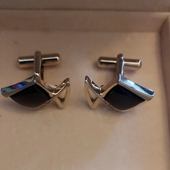 Pierre Cardin Black and Gold Geometric Cuff Links